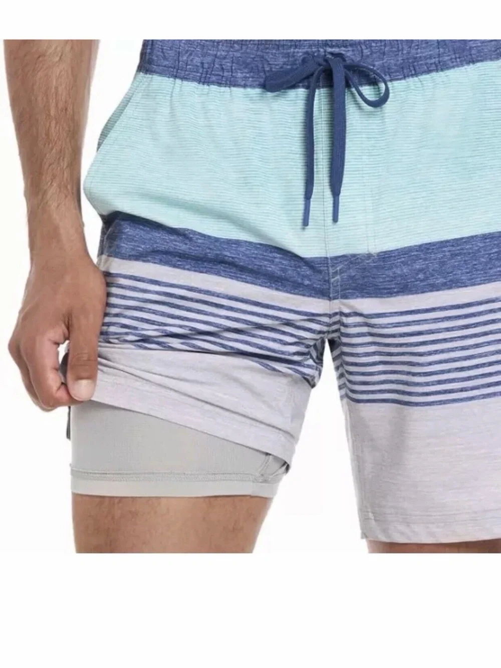 Hurley Men's Regular Fit Stretch Swim Shorts, Blue Stripe, Size L